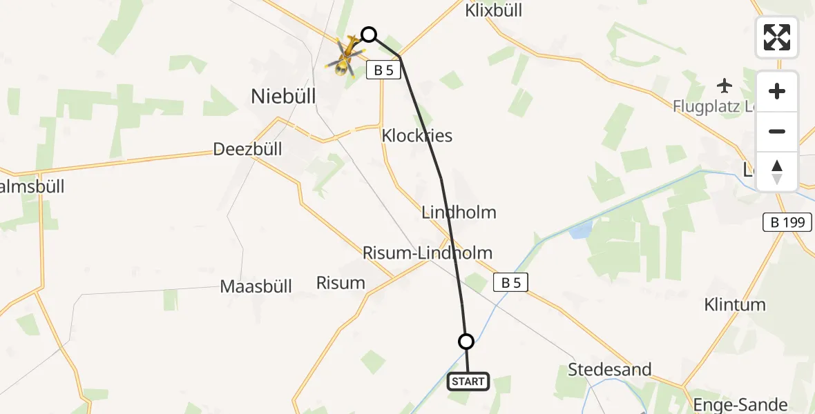 Flugroute Rettungshubschrauber Stedesand - Niebüll, 25 Mai 2026, 09:38