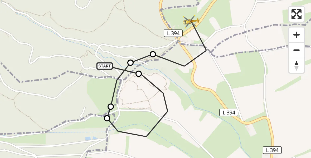 Flugroute Rettungshubschrauber Dannenfels - Jakobsweiler, 25 Mai 2026, 09:51
