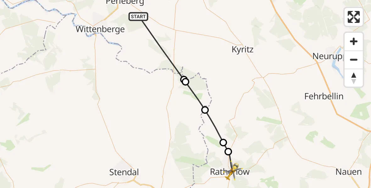 Flugroute Rettungshubschrauber Plattenburg - Rathenow, 25 Mai 2026, 09:54