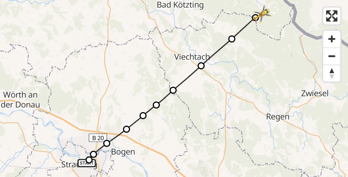 Flugroute Rettungshubschrauber Sankt Elisabeth Hospital Straubing - Lohberg, 25 Mai 2026, 10:02