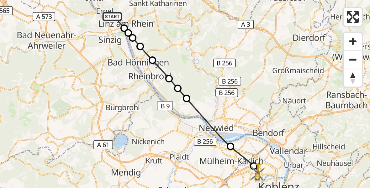 Flugroute Rettungshubschrauber Remagen - Koblenz, 25 Mai 2026, 10:13