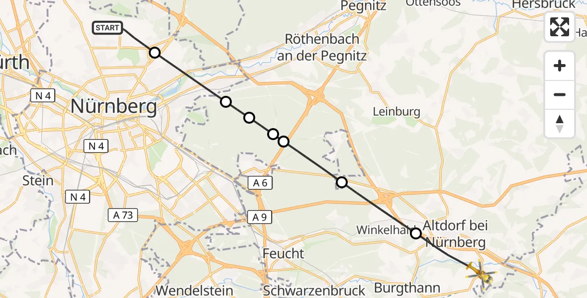 Flugroute Ambulanzhubschrauber Flughafen Nuremberg - Altdorf b.Nürnberg, 25 Mai 2026, 10:23