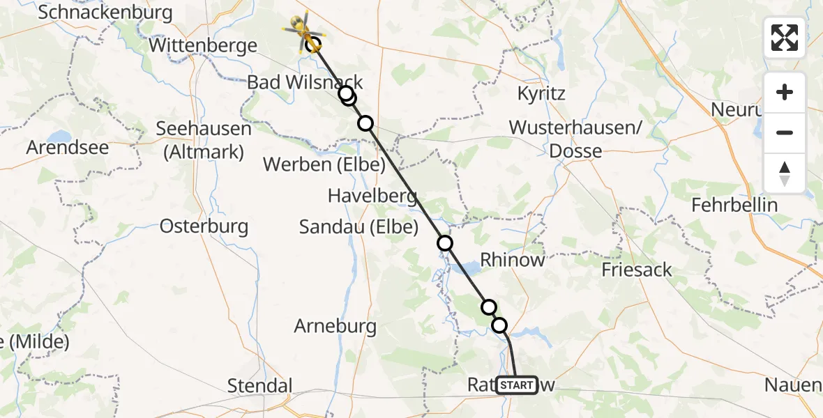 Flugroute Rettungshubschrauber Rathenow - Plattenburg, 25 Mai 2026, 10:36