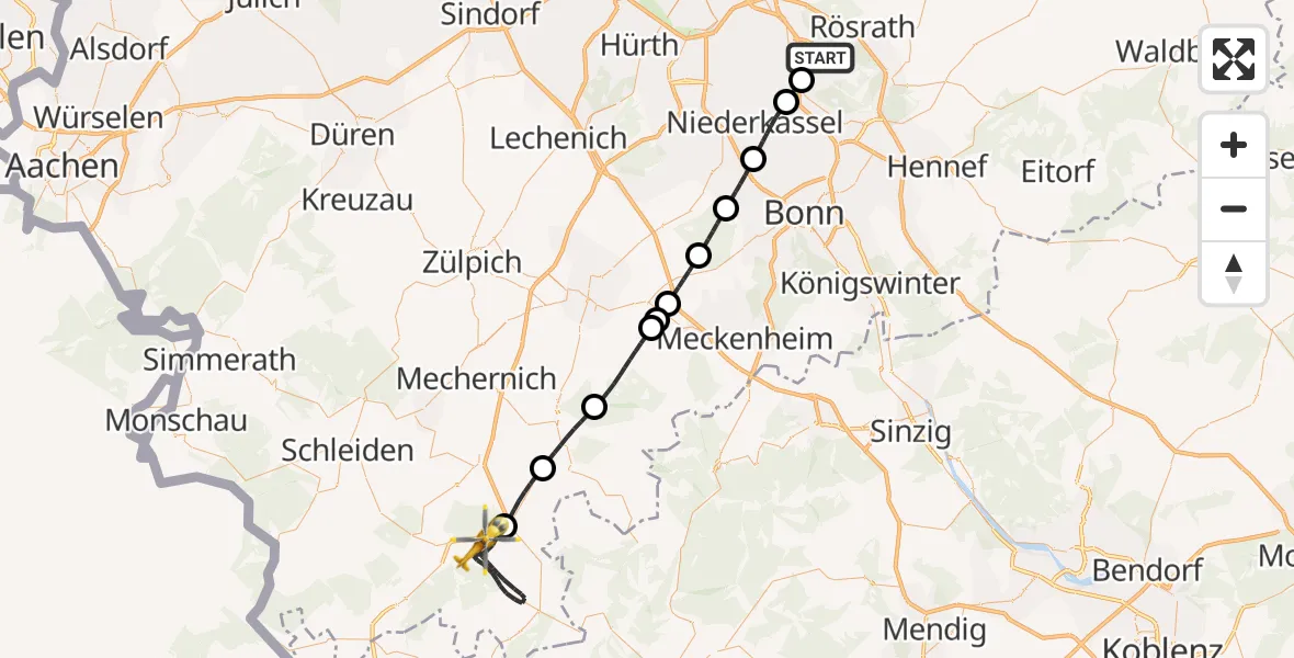 Flugroute Rettungshubschrauber Köln Bonn Flughafen - Blankenheim, 25 Mai 2026, 10:37