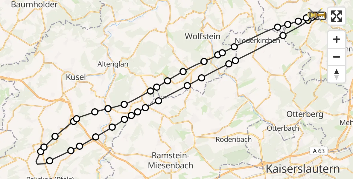 Flugroute Rettungshubschrauber Imsweiler UL - Imsweiler UL, 25 Mai 2026, 10:40
