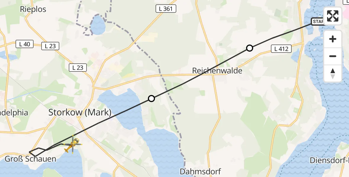 Flugroute Rettungshubschrauber Bad Saarow - Storkow (Mark), 25 Mai 2026, 10:44