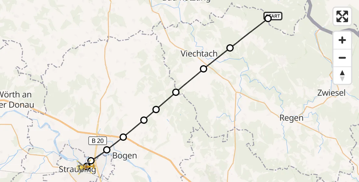 Flugroute Rettungshubschrauber Lohberg - Sankt Elisabeth Hospital Straubing, 25 Mai 2026, 10:53