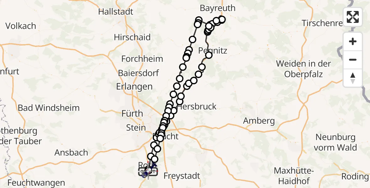 Flugroute Polizeihubschrauber Flugplatz Roth - Roth, 25 Mai 2026, 10:57