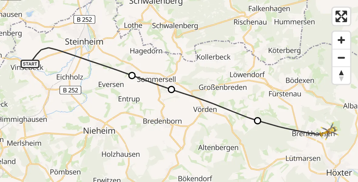 Flugroute Rettungshubschrauber Steinheim - Höxter, 25 Mai 2026, 10:59