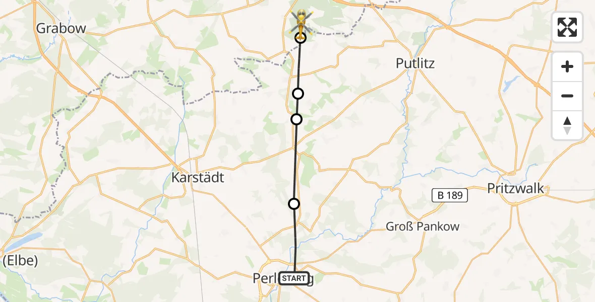 Flugroute Rettungshubschrauber Perleberg - Ziegendorf, 25 Mai 2026, 11:03