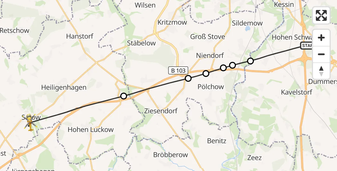 Flugroute Ambulanzhubschrauber Dummerstorf - Satow, 25 Mai 2026, 11:04