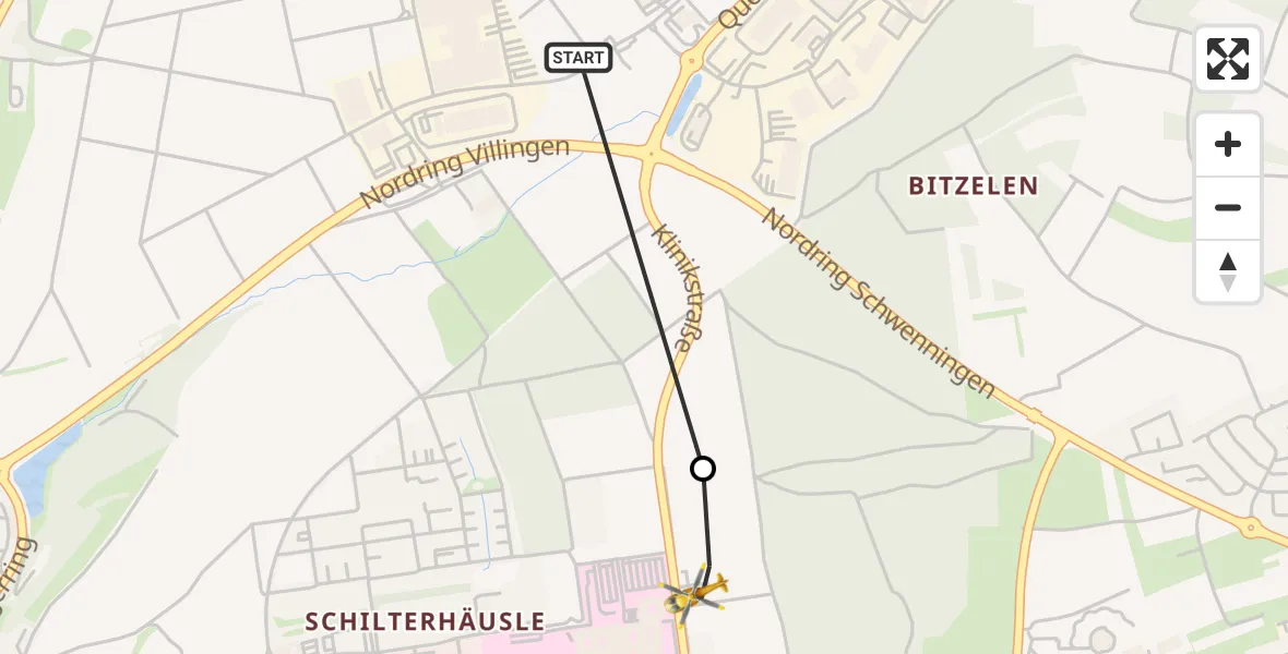 Flugroute Ambulanzhubschrauber Villingen-Schwenningen - DRF Air Rescue Station Villingen-Schwenningen Hubschrauberlandeplatz (Christoph 11), 25 Mai 2026, 11:03