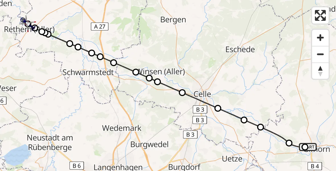 Flugroute Polizeihubschrauber Gifhorn Bundespolizei Hubschrauberlandeplatz - Häuslingen, 25 Mai 2026, 11:24