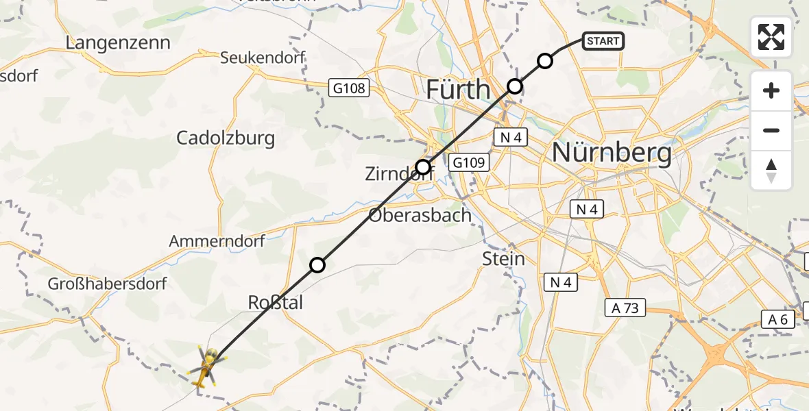 Flugroute Ambulanzhubschrauber Flughafen Nuremberg - Roßtal, 25 Mai 2026, 11:26