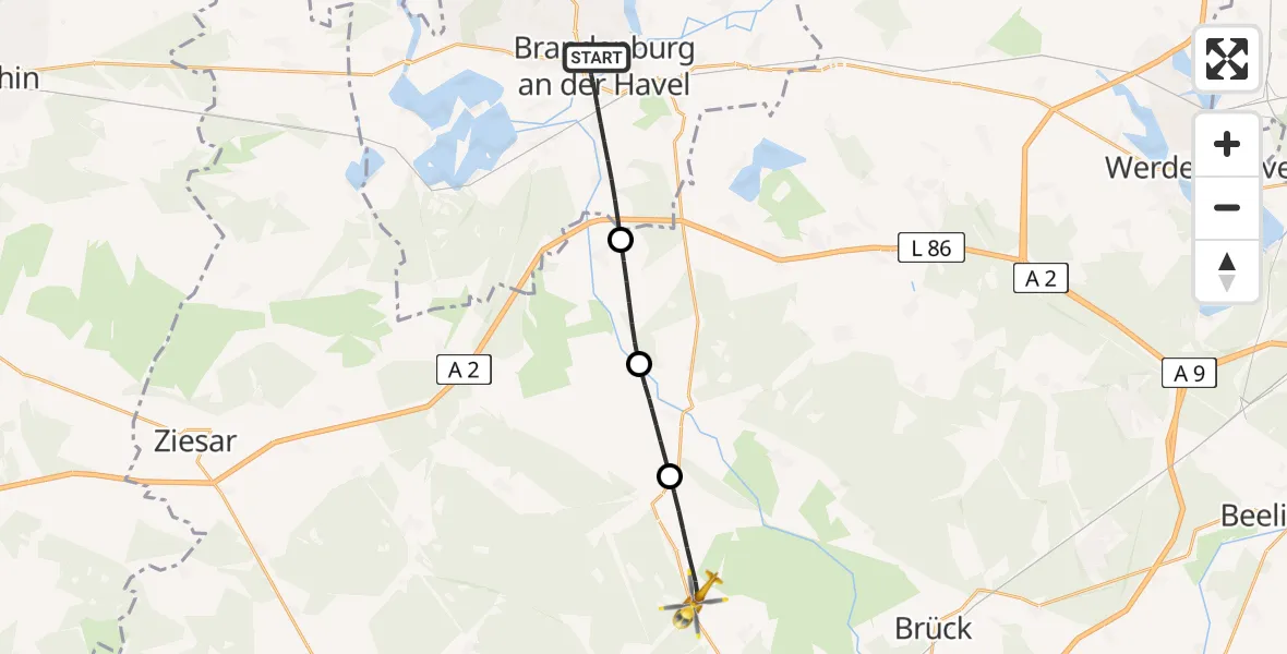 Flugroute Rettungshubschrauber Brandenburg an der Havel - Bad Belzig, 25 Mai 2026, 11:28
