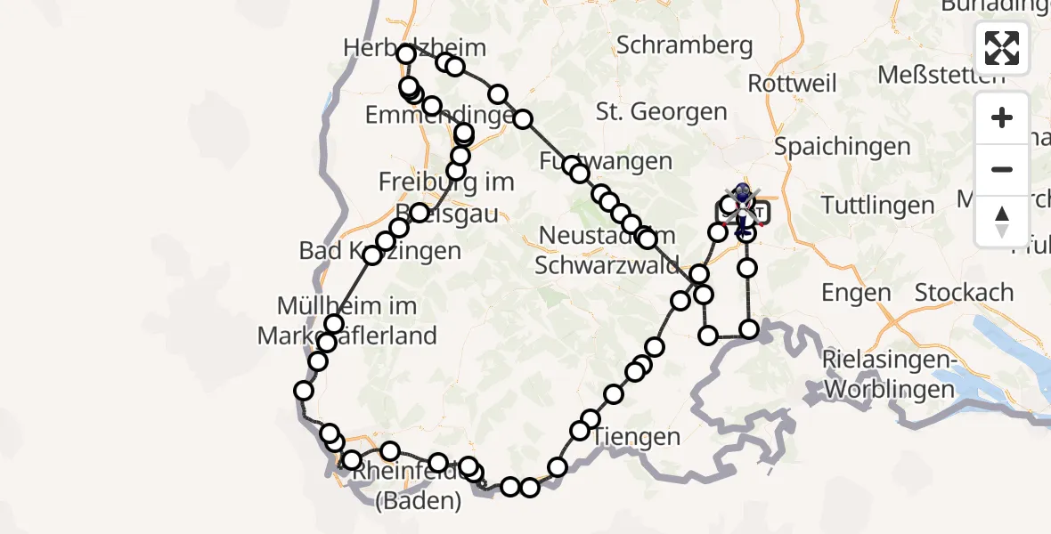 Flugroute Polizeihubschrauber Donaueschingen-Villingen Flugplatz - Donaueschingen-Villingen Flugplatz, 25 Mai 2026, 11:33