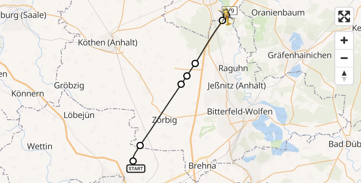Flugroute Rettungshubschrauber Landsberg - Raguhn-Jeßnitz, 25 Mai 2026, 11:37