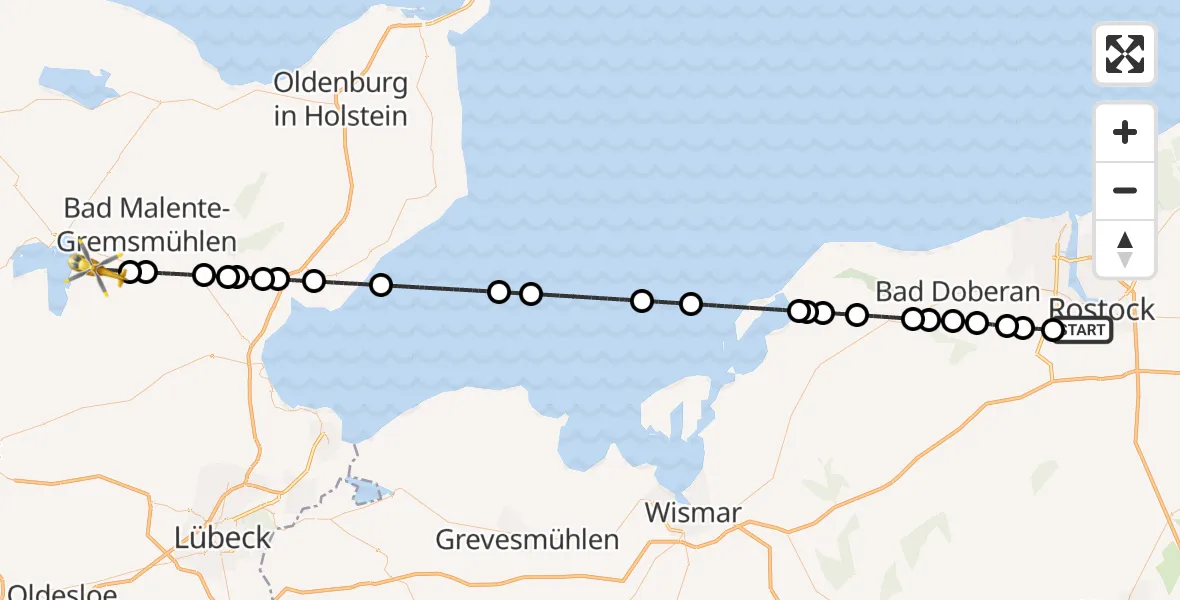 Flugroute Rettungshubschrauber Rostock - Bösdorf, 25 Mai 2026, 11:42