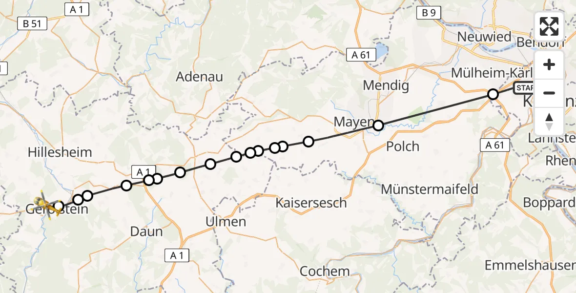 Flugroute Ambulanzhubschrauber Koblenz - Gerolstein, 25 Mai 2026, 11:57