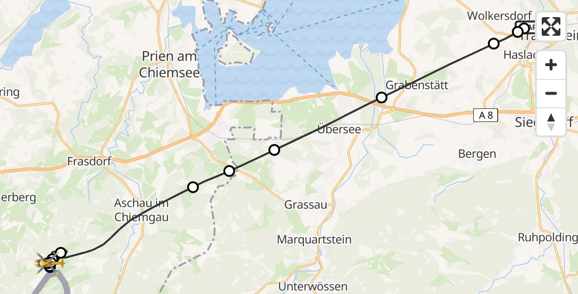 Flugroute Rettungshubschrauber Traunstein Hospital - Aschau i.Chiemgau, 25 Mai 2026, 11:59