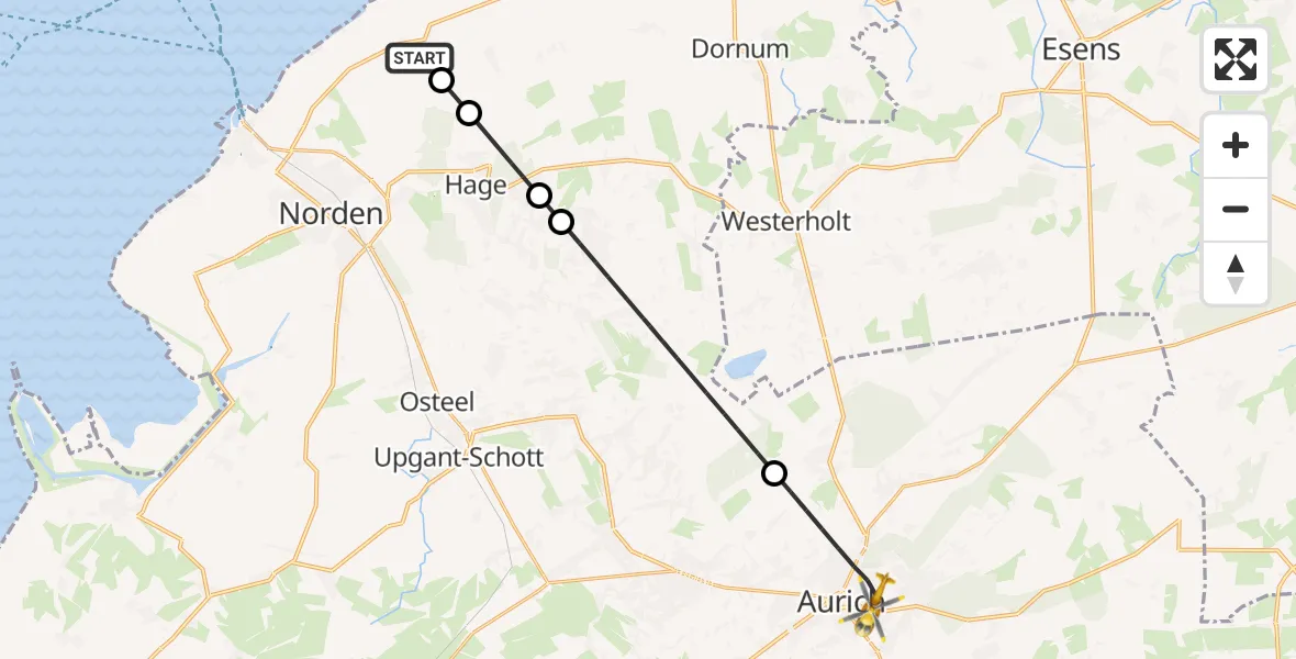 Flugroute Rettungshubschrauber Norden - Aurich, 25 Mai 2026, 12:04