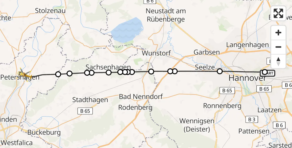 Flugroute Rettungshubschrauber Hannover Luftrettung Hubschrauberlandeplatz (Christoph 4) - Petershagen, 25 Mai 2026, 12:06