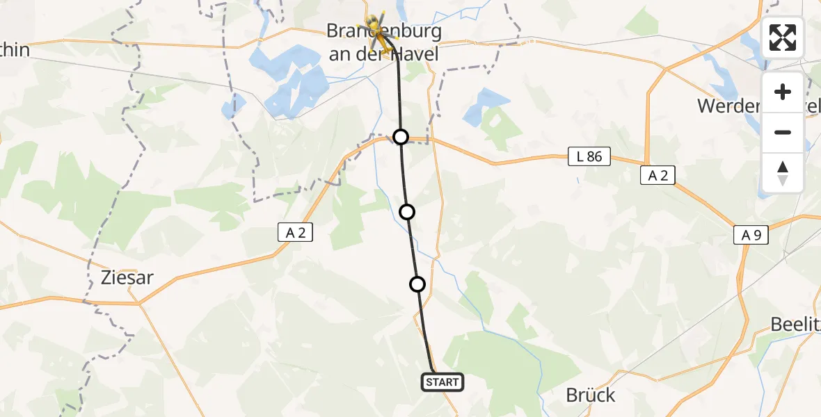 Flugroute Rettungshubschrauber Bad Belzig - Brandenburg an der Havel, 25 Mai 2026, 12:10