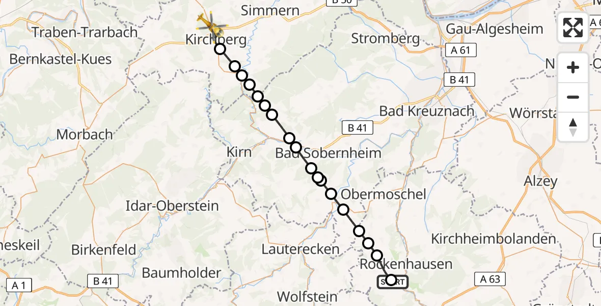 Flugroute Rettungshubschrauber Imsweiler UL - Kirchberg (Hunsrück), 25 Mai 2026, 12:11
