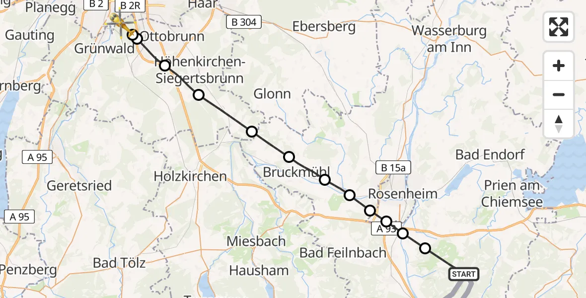 Flugroute Rettungshubschrauber Samerberg - Perlacher Forst, 25 Mai 2026, 12:11