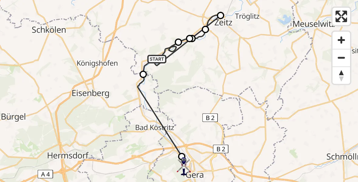 Flugroute Polizeihubschrauber Wetterzeube - Gera, 25 Mai 2026, 12:29