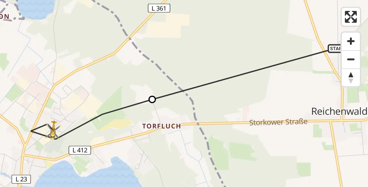 Flugroute Rettungshubschrauber Reichenwalde - Storkow (Mark), 25 Mai 2026, 12:39