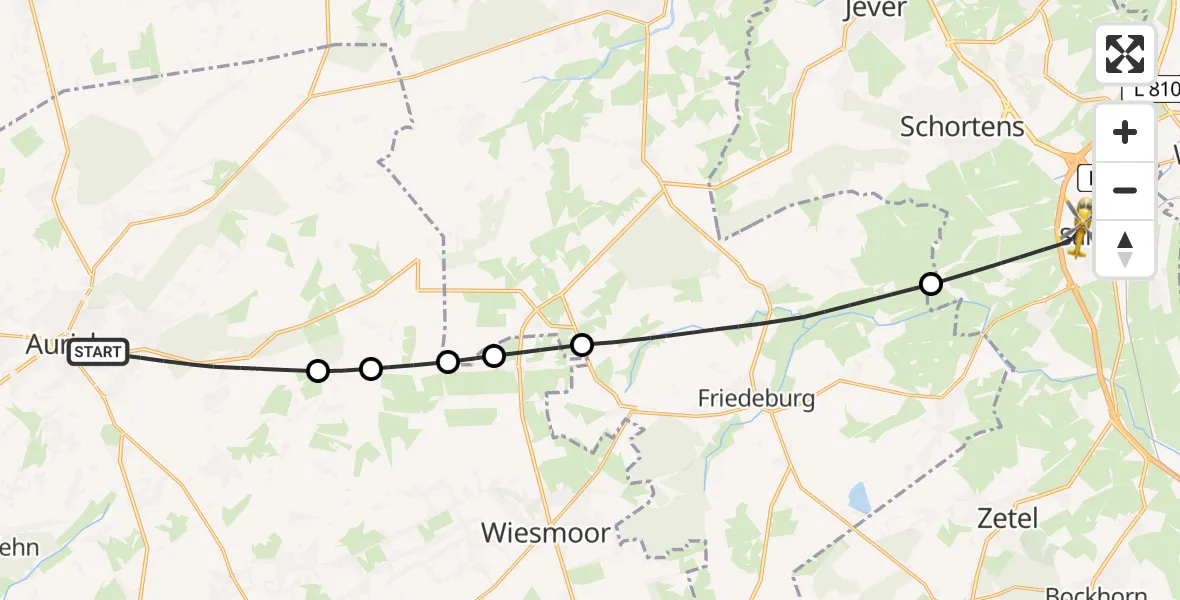 Flugroute Rettungshubschrauber Aurich - Sande, 25 Mai 2026, 12:40