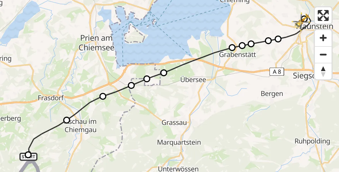 Flugroute Rettungshubschrauber Aschau i.Chiemgau - Traunstein Hospital, 25 Mai 2026, 12:40