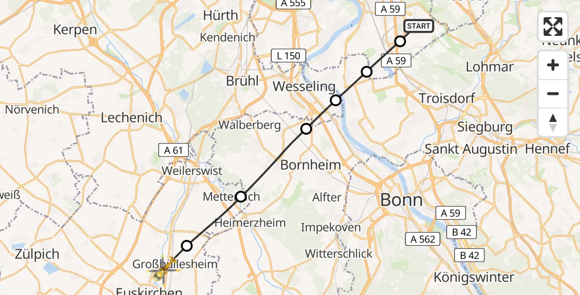 Flugroute Rettungshubschrauber Köln Bonn Flughafen - Euskirchen, 25 Mai 2026, 12:57