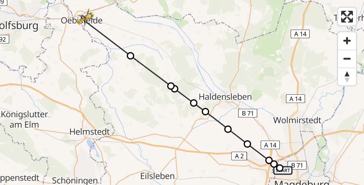 Flugroute Rettungshubschrauber Magdeburg Hospital - Oebisfelde-Weferlingen, 25 Mai 2026, 13:01