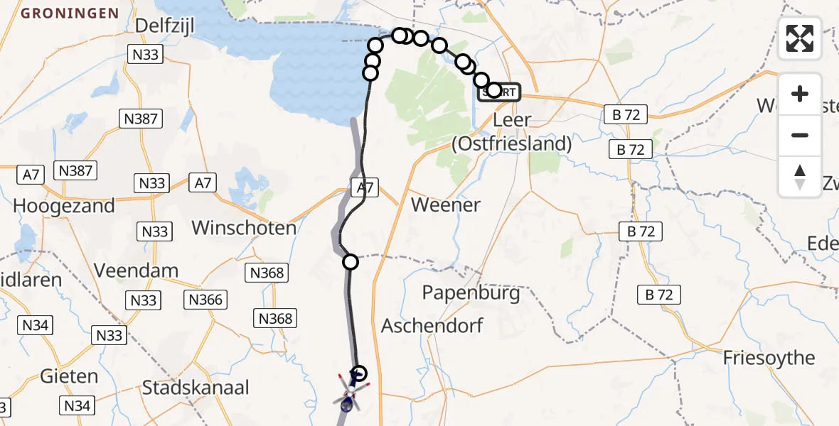 Flugroute Polizeihubschrauber Flugplatz Leer-Papenburg - Heede, 25 Mai 2026, 13:05