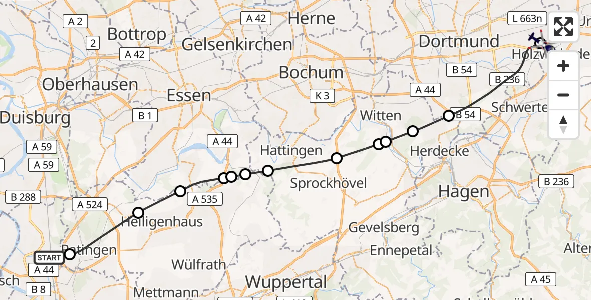 Flugroute Polizeihubschrauber Düsseldorf Flughafen - Dortmund Flughafen, 25 Mai 2026, 13:18