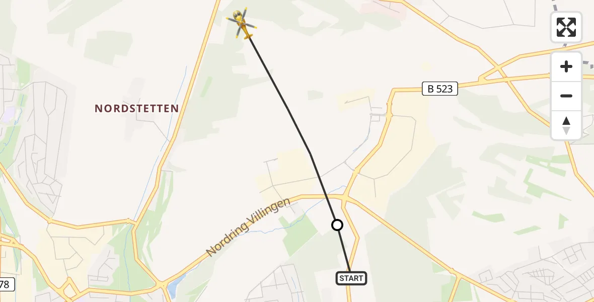 Flugroute Ambulanzhubschrauber DRF Air Rescue Station Villingen-Schwenningen Hubschrauberlandeplatz (Christoph 11) - Villingen-Schwenningen, 25 Mai 2026, 13:19