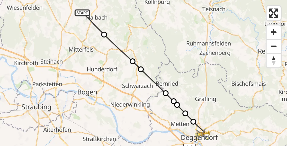 Flugroute Rettungshubschrauber Haibach - Deggendorf, 25 Mai 2026, 13:22