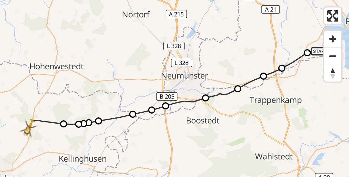 Flugroute Rettungshubschrauber Dersau - Hohenlockstedt, 25 Mai 2026, 13:25