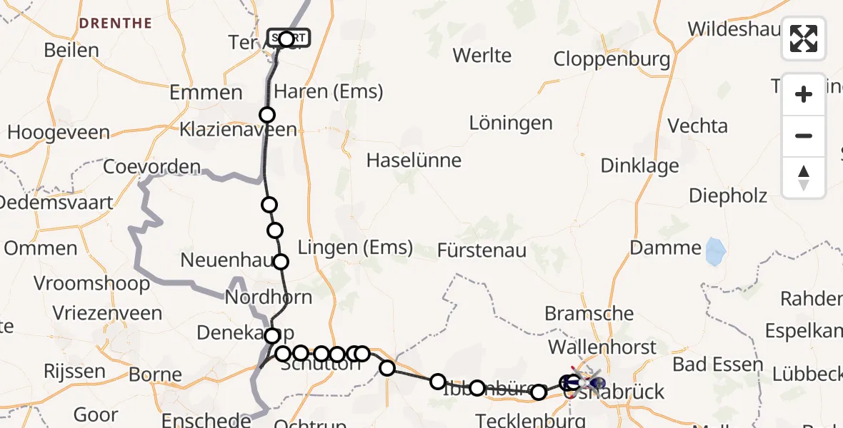 Flugroute Polizeihubschrauber Sustrum - Osnabrück, 25 Mai 2026, 13:27
