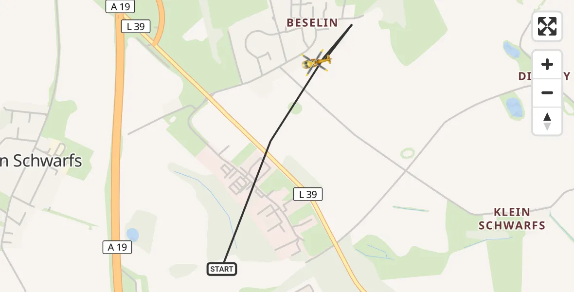 Flugroute Ambulanzhubschrauber Dummerstorf - Dummerstorf, 25 Mai 2026, 13:29
