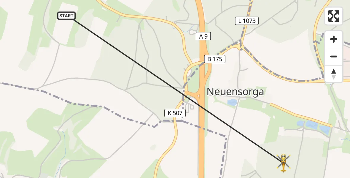 Flugroute Rettungshubschrauber Renthendorf - Lederhose, 25 Mai 2026, 13:40