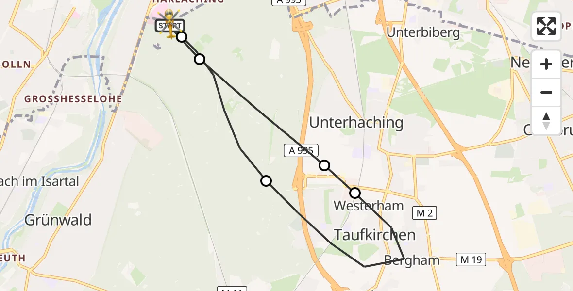 Flugroute Rettungshubschrauber ADAC Air Rescue Center Hubschrauberlandeplatz (Christoph 1) - ADAC Air Rescue Center Hubschrauberlandeplatz (Christoph 1), 25 Mai 2026, 13:44