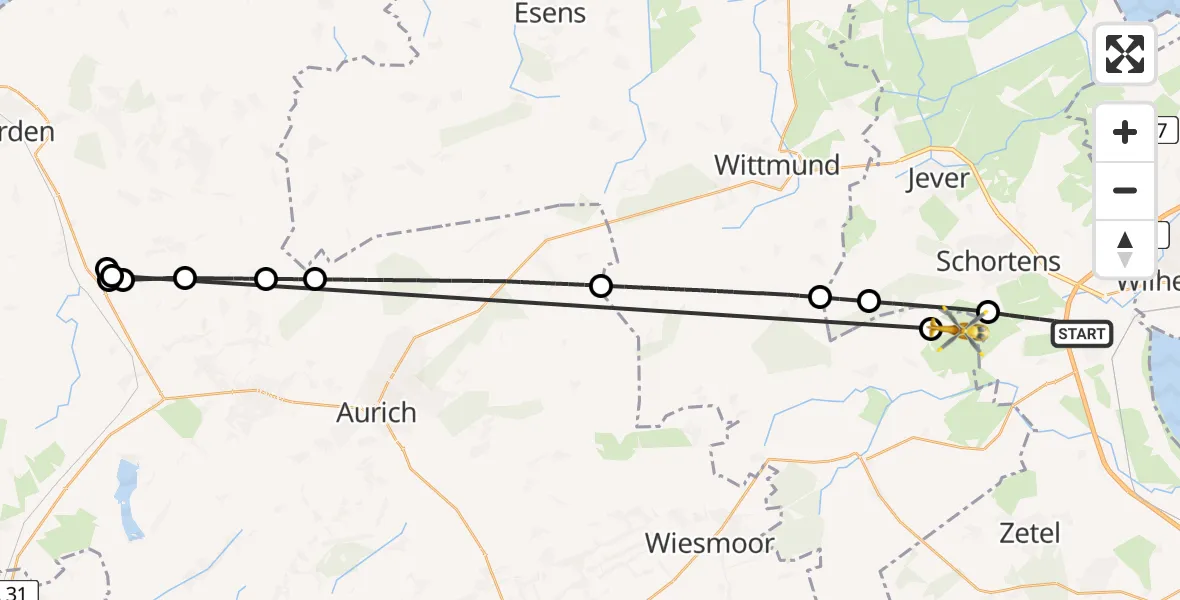 Flugroute Rettungshubschrauber Sande - Friedeburg, 25 Mai 2026, 13:44