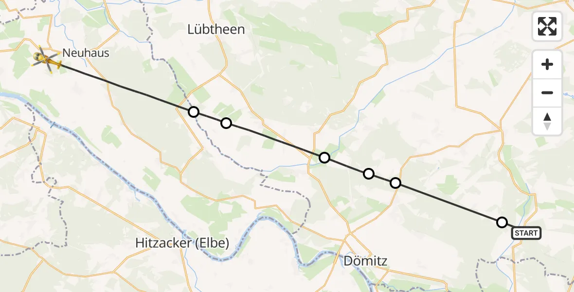 Flugroute Rettungshubschrauber Milow - Amt Neuhaus, 25 Mai 2026, 13:46