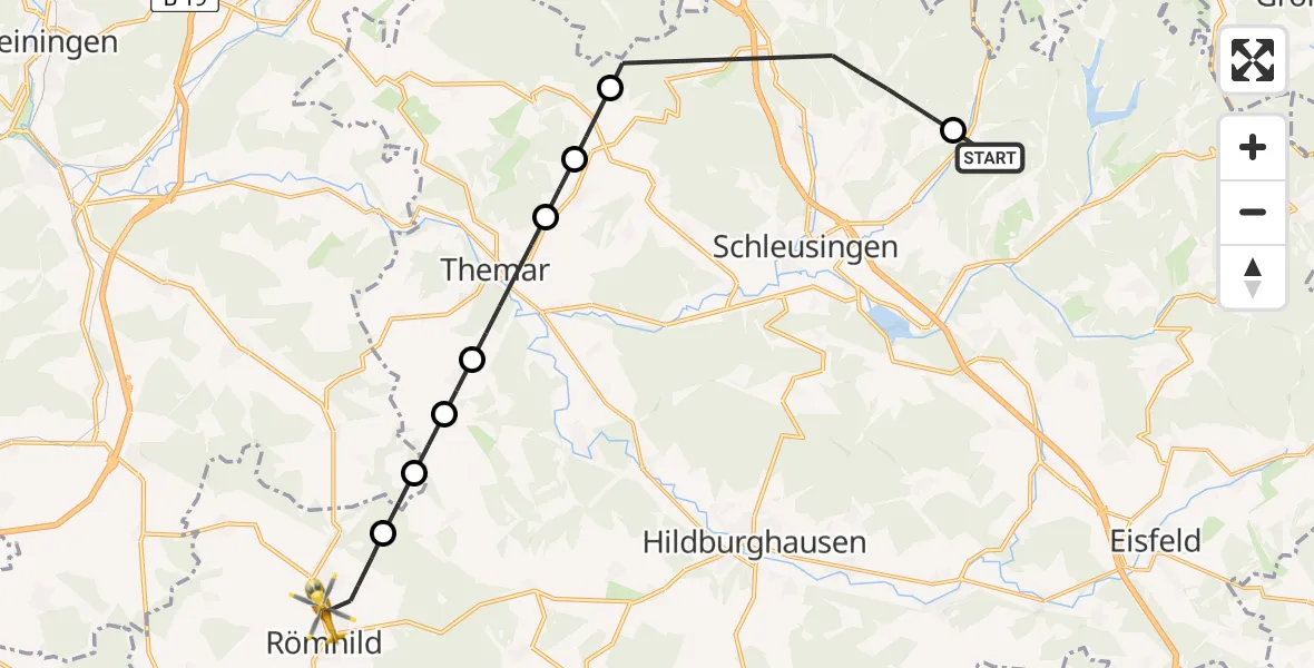 Flugroute Rettungshubschrauber Schleusegrund - Römhild, 25 Mai 2026, 13:48