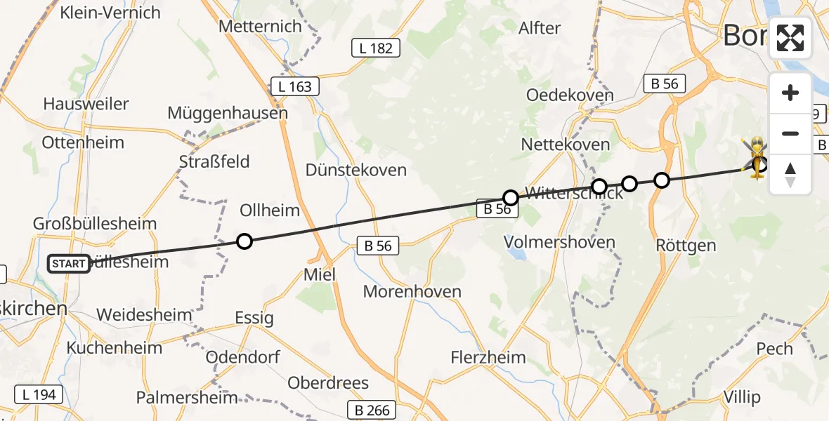 Flugroute Rettungshubschrauber Euskirchen - Bonn University Hospital, 25 Mai 2026, 13:49