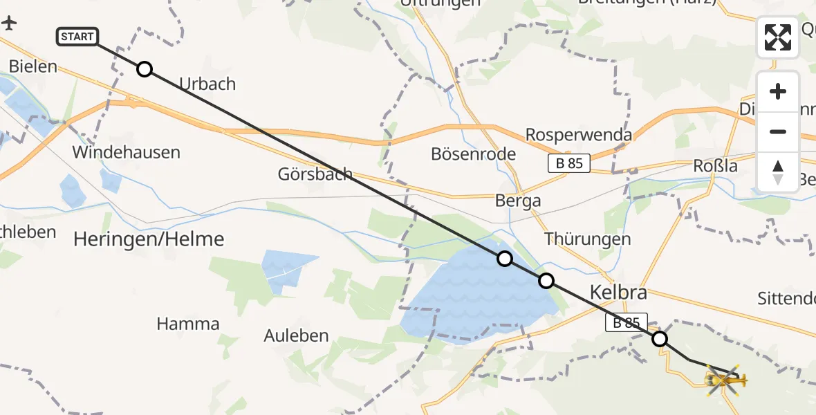 Flugroute Rettungshubschrauber Nordhausen - Kyffhäuserland, 25 Mai 2026, 13:50
