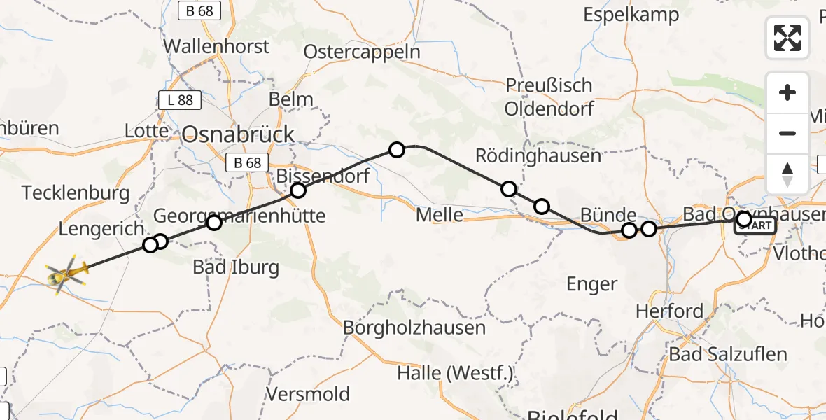Flugroute Ambulanzhubschrauber Bad Oeynhausen - Lengerich, 25 Mai 2026, 13:53